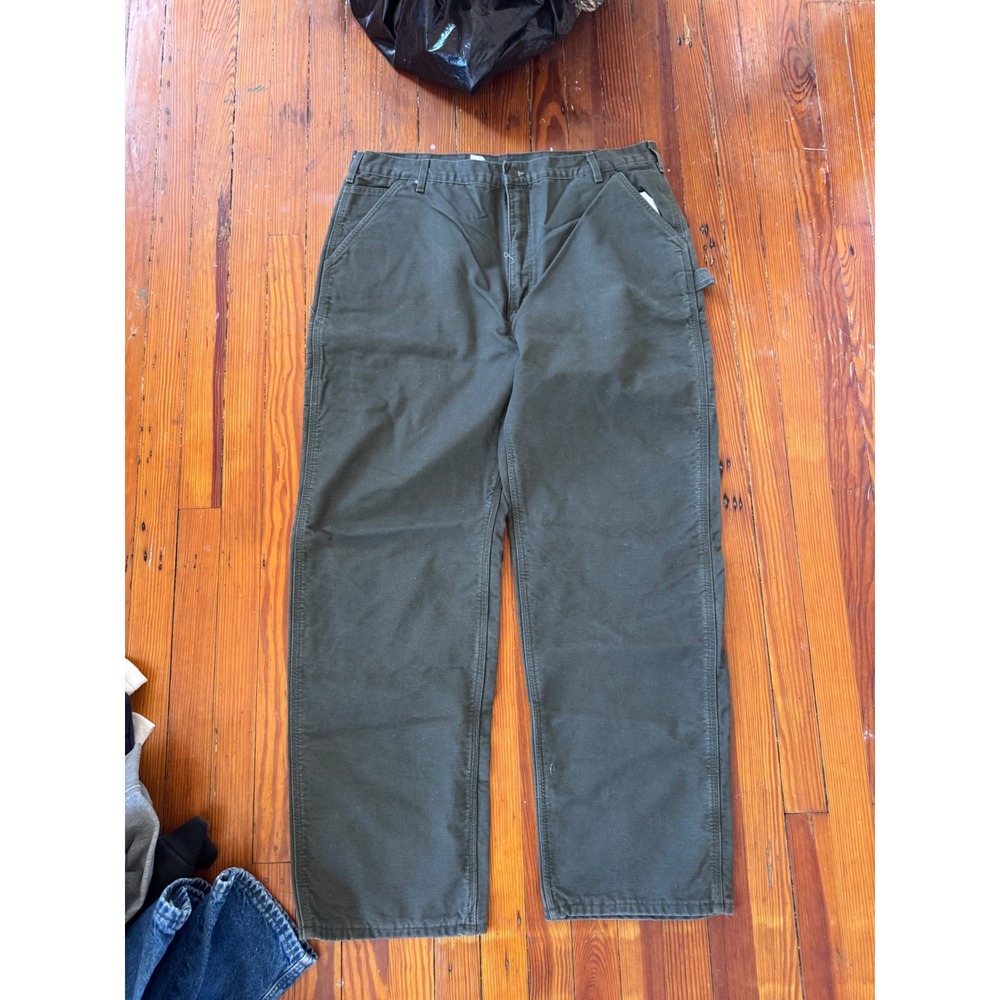 Carhartt B111 MOS Flannel Lined Dungaree Pants Moss Green Mens 42x34 USA Made